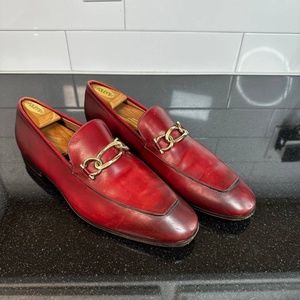 Luxury Men Salvatore FERRAGAMO Boy chain-trimmed burnished leather loafers US 12